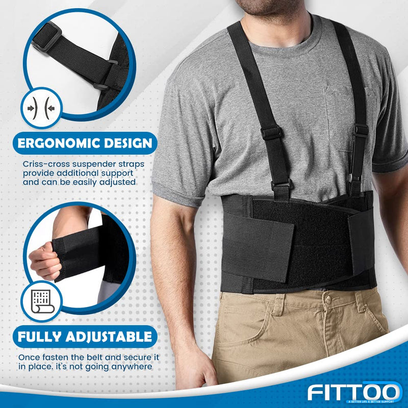 FITTOO Working Lumbar Lower Back Brace Support Belt with Adjustable Straps - Back Pain Relief, Injury Recovery, Heavy Lifting Support, Personal Daily Care Black L - NewNest Australia