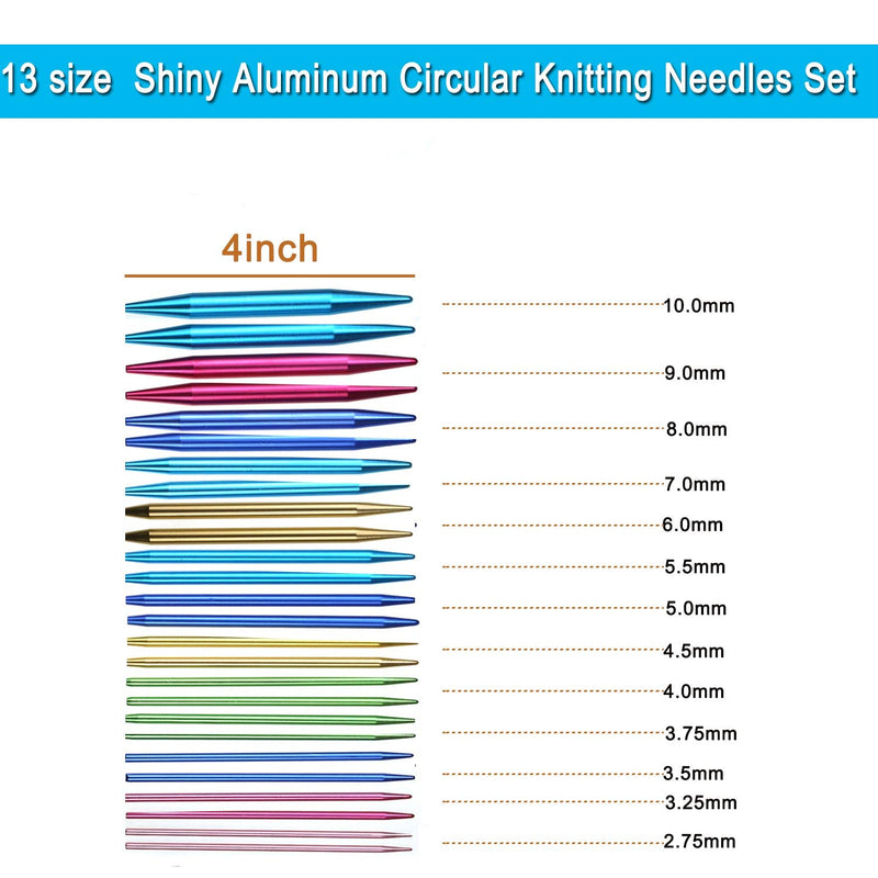 LOOEN 37pcs Aluminum Circular Knitting Needles Set with Ergonomic Handles,13 Size Interchangeable Crochet Needles with Storage Case for Small Project (Style 1) Style 1 - NewNest Australia