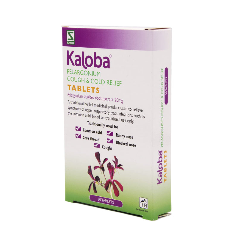 Schwabe Pharma - Kaloba Cough & Cold Relief Tablets - Pelargonium Sidoides Root Extract 20mg - Traditionally Used for Common Cold, Runny Nose, Sore throat, Blocked Nose, Coughs - 30 Tablets - NewNest Australia
