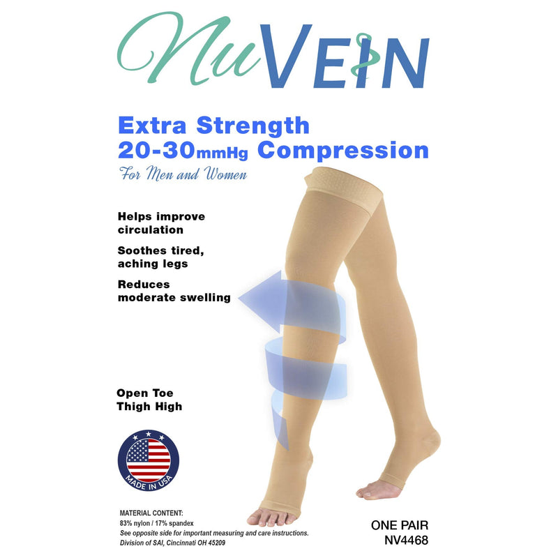 NuVein Medical Compression Stockings, 20-30 mmHg Support, Women & Men Thigh Length Hose, Open Toe, Brown, Small Small (1 Pair) - NewNest Australia