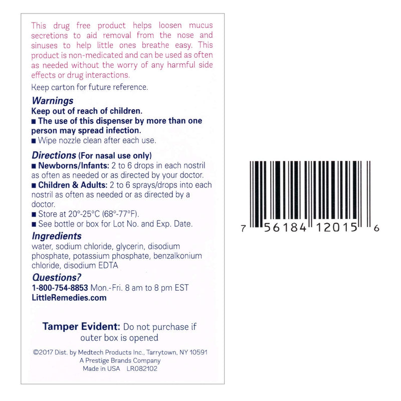 Little Remedies Saline Spray and Drops, Safe for Newborns, 0.5 fl oz 0.5 Fl Oz (Pack of 1) Saline Spray/Drops - NewNest Australia