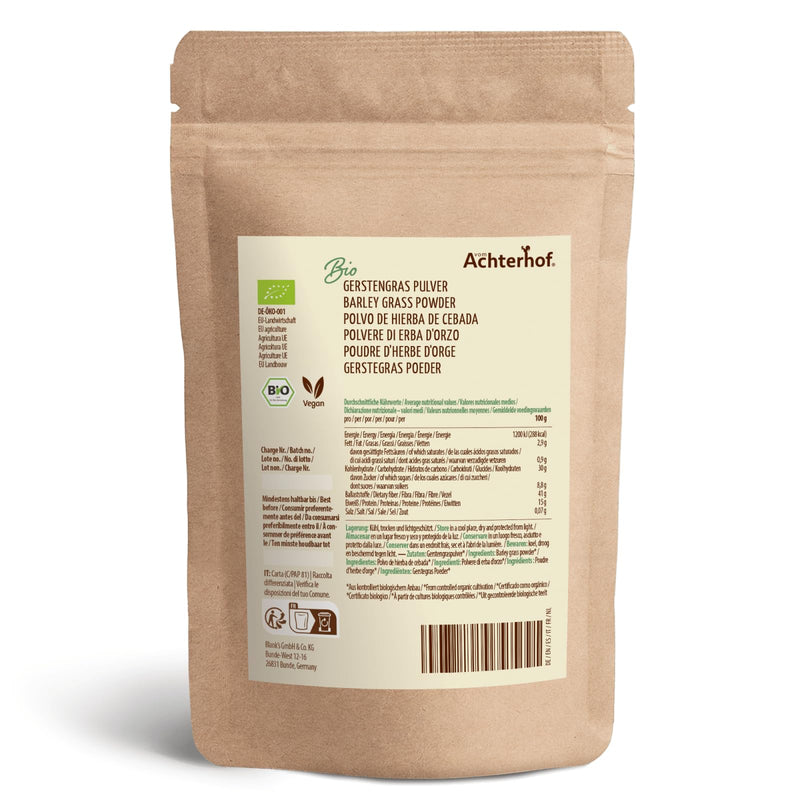 Barley grass powder organic (500g) | From German cultivation | Raw food quality | 100% barley grass powder | Residue controlled | vom-Achterhof, antioxidants 500 g (pack of 1) - NewNest Australia