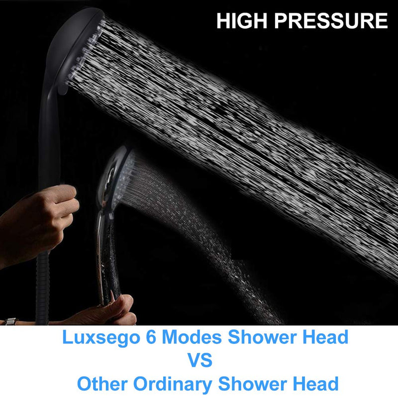 Luxsego High Pressure Shower Head, Powerful 6-Setting Handheld Showerhead with 59'' Anti-winding Stainless Steel Hose & Adjustable Solid Brass Bracket, Matte Black - NewNest Australia