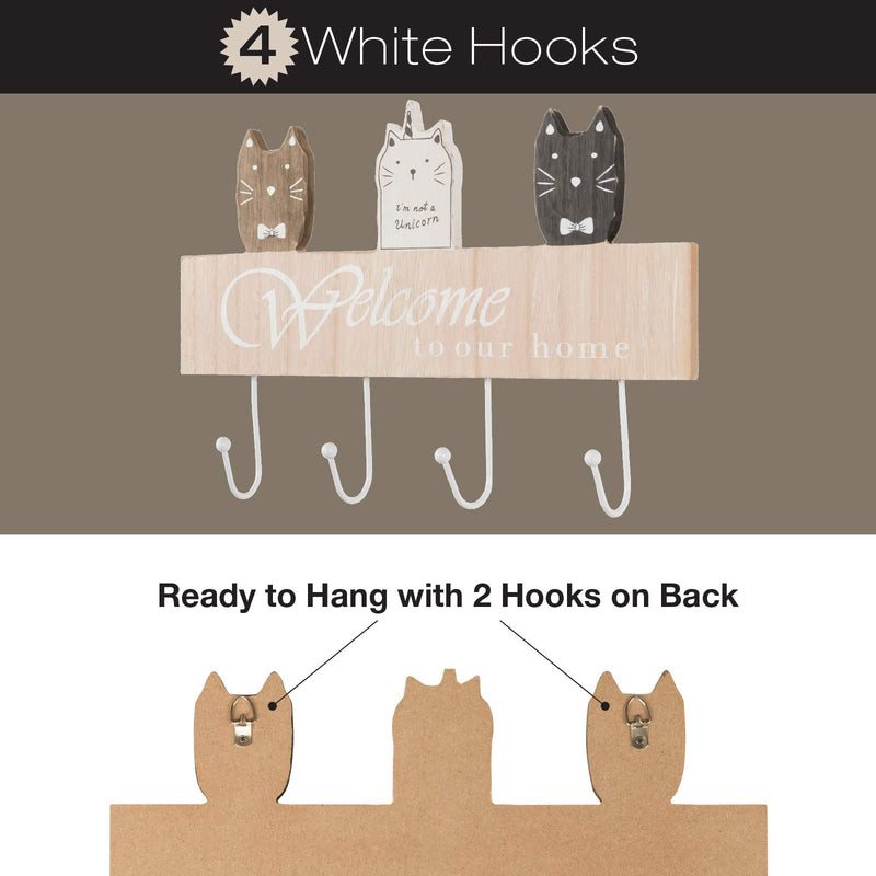 NewNest Australia - Excello Global Products Wall Mounted Coat Rack with 4 Hanging Hooks. 16" Long, Cat Themed, Ready to Hang - EGP-HD-0022 