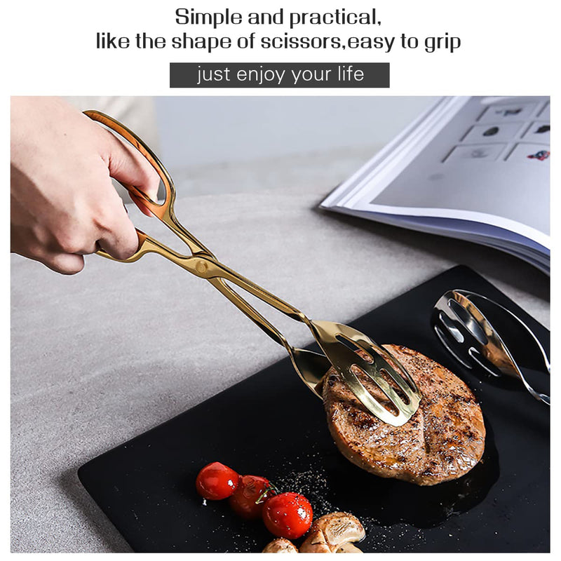 2 Pieces Buffet Salad Tongs for for Kitchen Serving and Cooking Stainless Steel Food Scissor Tongs Catering Tongs Bread Tongs Cake Tongs Bake Tongs Steak Barbecue Tongs(Gold) Gold - NewNest Australia