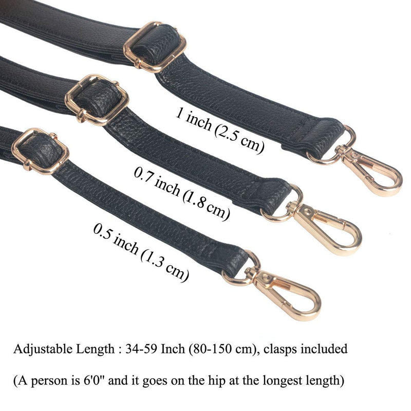 Beaulegan Purse Strap Replacement - Full Grain Microfiber Leather - 59 Inch Long Adjustable for Crossbody Shoulder Bag - 0.5 Inch Wide, Black/Gold Gold Clasp - NewNest Australia