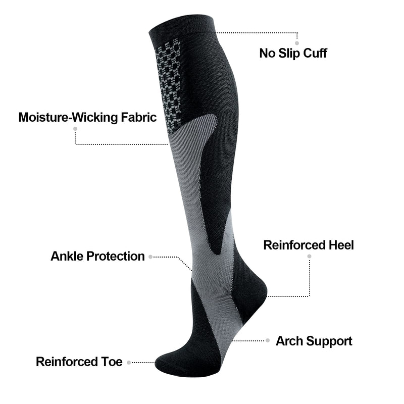 YUEDGE Compression Socks Men 15-20 mmHg is Best Support for Athletic Medical Running Flight Travel Nurses Unisex Size 5-12,3 Pairs 8-10 Black - NewNest Australia