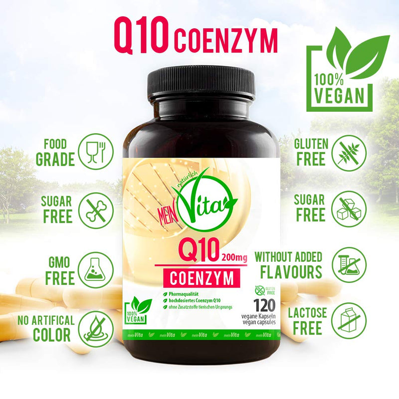 Coenzyme Q10, 100% vegan, extra high dose with 200mg per capsule - 120 capsules in a 4 month supply, bioactive, premium Q10, MeinVita line, - NewNest Australia