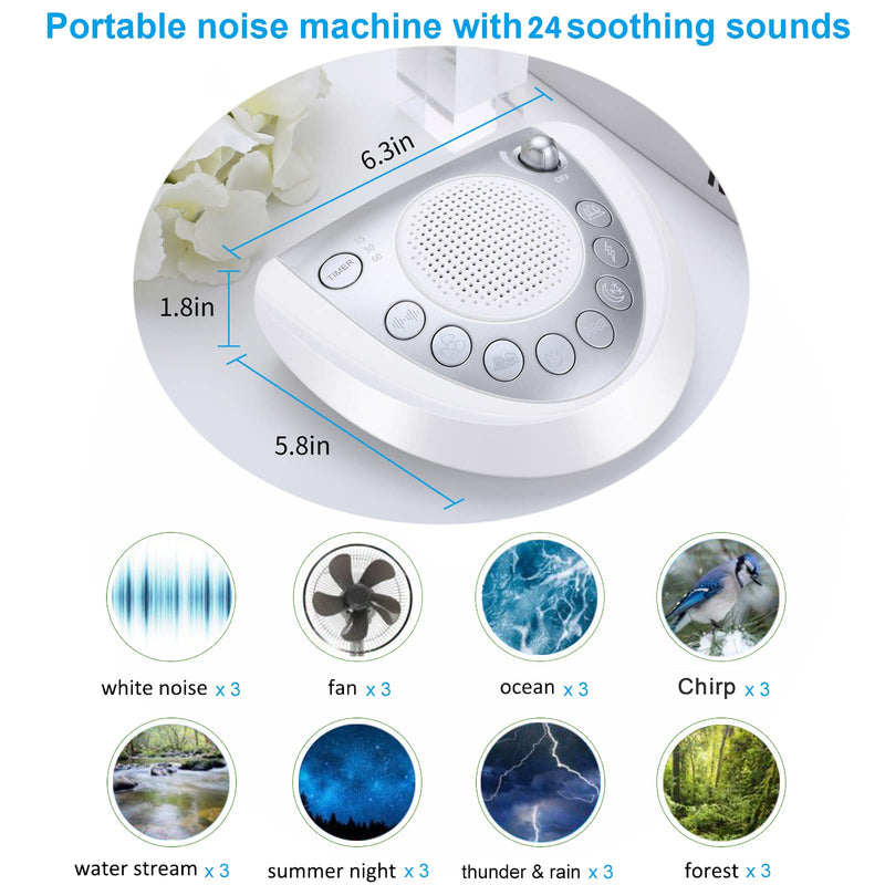 White Noise Machine Raynic Sound Machine Portable Sleep Machine with 24 Natural Soothing Sounds, Timer, USB Port, Headphone Jack for Baby, Kids, Adults, Travel, Office, Home (Silver) Silver - NewNest Australia