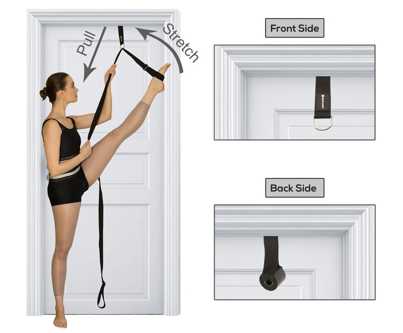 Stretch Strap with Door Anchor – Improve Leg Stretching with Door Flexibility Trainer - Perfect Home Equipment for Ballet, Dance, MMA, Taekwondo, Yoga & Gymnastics Exercises - Booklet & Box Included Black - NewNest Australia