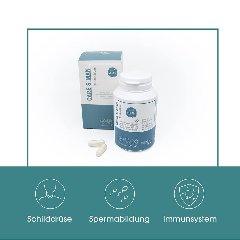 CARE S Kinderwunsch Mann capsules VEGAN - increase sperm production and increase fertility with folic acid, zinc, selenium, L-carnitine, L-arginine & vitamins - NewNest Australia
