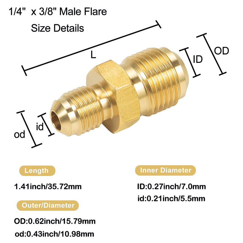 Breezliy 2 PCS Brass Tube Coupler Pipe Flare Fitting Union Connector Gas Adapter 3/8" Male Flare x 1/4 Inch Male Flare 2PCS 3/8 x1/4 - NewNest Australia