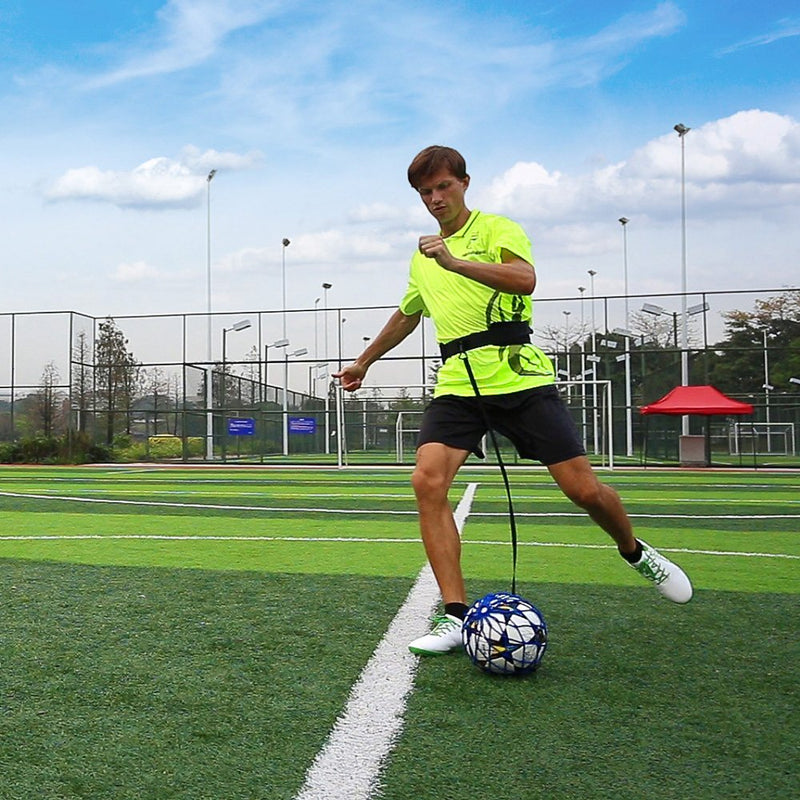 PodiuMax Hands-Free Soccer Kick/Throw Trainer, New Ball Locked Net Design, Adjustable Waist Belt & Cord Suit for All Levels (Fits Ball Size 3, 4, 5) Blue - NewNest Australia