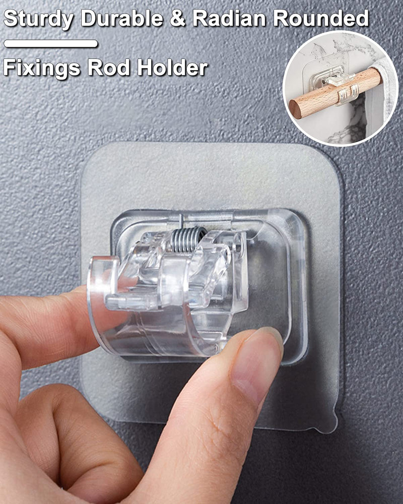 Curtain Rod Bracket No Drilling 8pcs, Self Adhesive Nail Free Curtain Rod Wall Brackets Hooks, Adjustable Drapery Towel Holder Fixing Hook for Home Bathroom Kitchen and Hotel Use (Transparent) Transparent - NewNest Australia