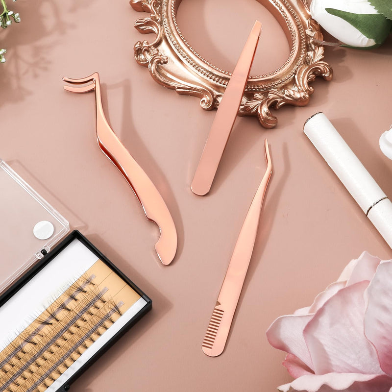 3-Piece Eyelash Tweezers Set, 3 Styles Eyelash Extension Tweezers, Stainless Steel Eyebrow Tweezers, Eyelash Applicator Tweezers, Eyelash Tweezers For False Eyelashes, Makeup (Rose Gold) - NewNest Australia