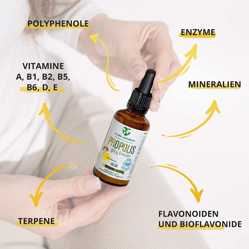 Global Natureon Propolis-In-Water Solution Extract 30% (50 Ml) Tincture 15000 Mg Polyphenols, Flavonoids And Bioflavonoids, Terpenes, 100% Natural, Alcohol Free, 185X Higher Bioavailability - NewNest Australia