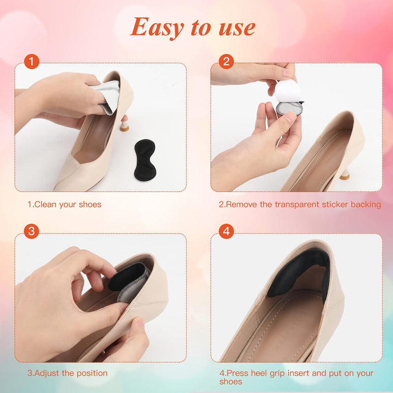 OOTSR Black Heel Pads Self-Adhesive Cushion Inserts, 4 Pairs Premium Heel Grips for Sneaker Shields Foot Protectors Anti Slip Back of Loose Heel Shoes for Preventing Heel Slipping Black Heel Cushion Pads - NewNest Australia