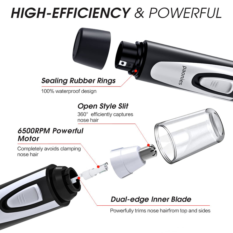 Nose Hair Trimmer Nose Hair Trimmer Ear Hair Trimmer, Professional Painless Eyebrow and Eye Hair Trimmer for Men and Women, Battery Operated, IPX7 Waterproof Double Blades Black - NewNest Australia