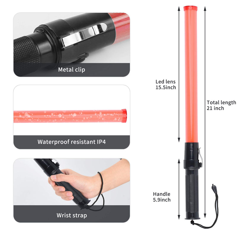 E-riding 21 inch Signal Traffic Safety Baton 2 Pieces Led Light Traffic Wands with 2 Flashing Modes for Parking Guides, Using 2 C-size batteries (Not included) - NewNest Australia