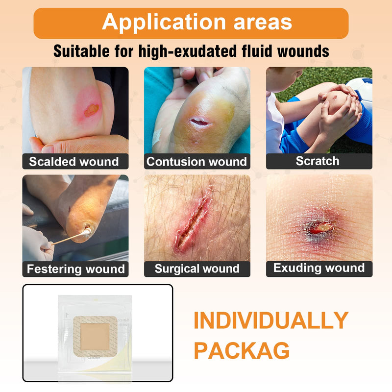 Carbou 10Pcs Silicone Foam Dressing 4"x 4"(10 cm x 10 cm) - with Border Adhesive Waterproof Central Ultra Absorbent-Foam (2.5" X 2.5") Square Dressing Waterproof Silicone Wound Bandage 4x4 Inch(Pack of 10) - NewNest Australia