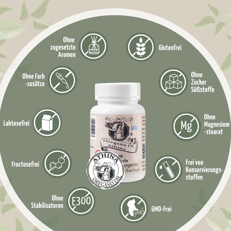 Athina Oregano Oil 1 X 60 Capsules I Softgels-Forte 500 Mg I 100 Mg Per Capsule & 400 Mg Extra Virgin Olive Oil From Greece I 80% Carvacrol I Pure & Natural Ingredients Set Of 1 - NewNest Australia