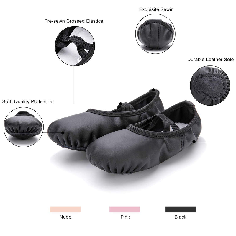 RoseMoli Ballet Shoes for Girls/Toddlers/Kids/Women, Leather Yoga Shoes/Ballet Slippers for Dancing 4.5 Big Kid Black - NewNest Australia