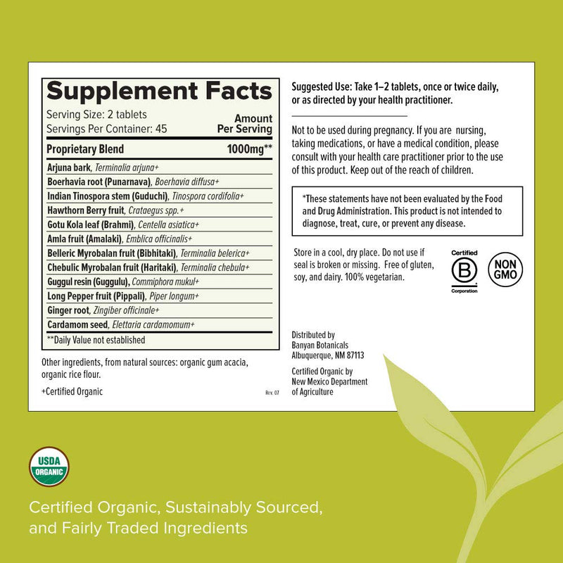 Banyan Botanicals Heart Formula Tablets - Certified USDA Organic - 90 Tablets - Ayurvedic Formula for a Healthy Heart* - NewNest Australia