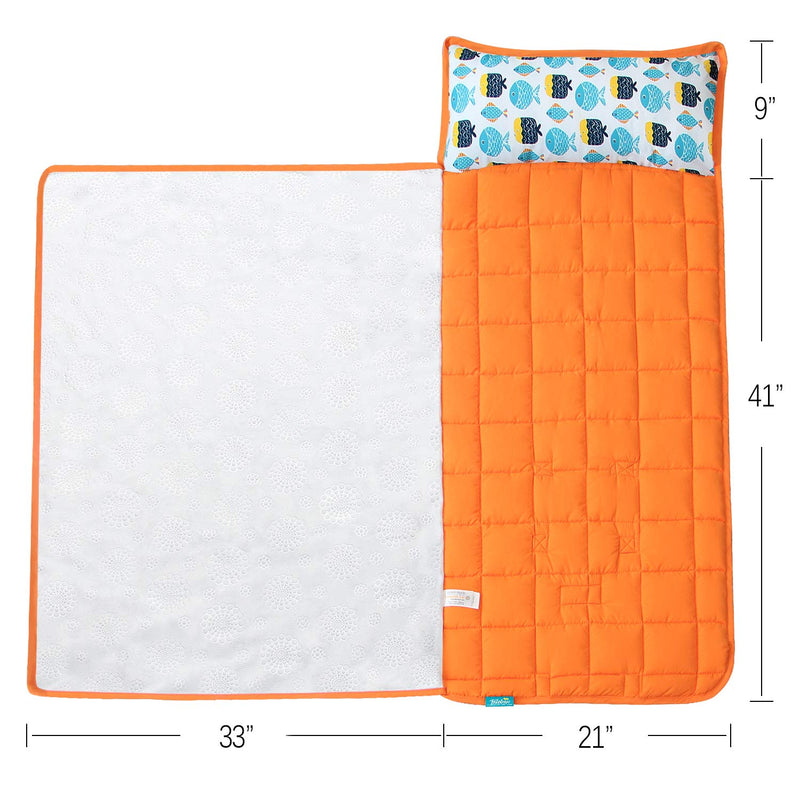 NewNest Australia - Biloban Toddler Nap Mat with Pillow and Blanket,50 x 21 x 1.5 Super Soft and Cozy, The Great Kids Nap Mat for Preschool, Roll up Bed for Boys and Girls. Pineapple Fish 