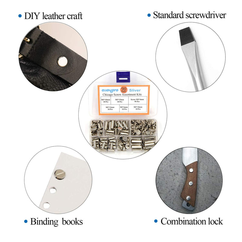 90 Sets Silvery Chicago Binding Screws Assorted Kit Nail Rivet Chicago Button DIY Leather Decoration Bookbinding Round Flat Head Stud Screw (6/10/12/15/18-18pcs) 6,10,12,15,18*18pcs - NewNest Australia