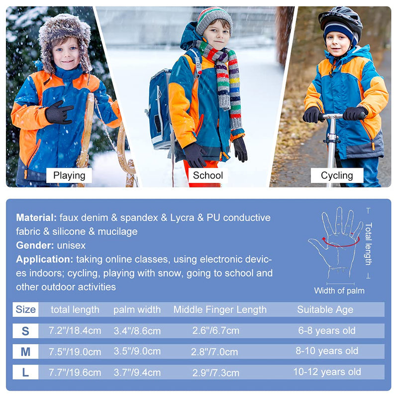 Winter Kids Snow Waterproof Gloves - Boys Girls Warm Touch Screen Windproof Anti-Slip Snow Gloves for Outdoor Sports Snowboarding Riding Biking Cycling Running Ski Black Thermal Mittens for Age 6-8 - NewNest Australia