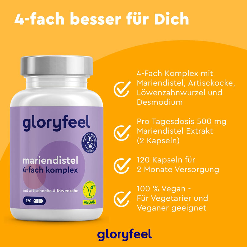 Milk thistle (500mg) with artichoke (400mg), dandelion (150mg) and desmodium (50mg) - high dose with silymarin content - 120 vegan capsules - laboratory tested, made in Germany without additives - NewNest Australia