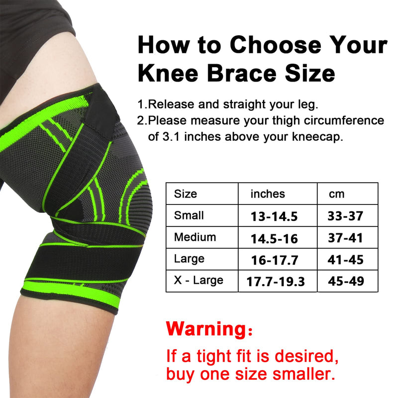 Knee Supports 2 Pack Knee Brace with Adjustable Strap Compression Knee Sleeves for Running Joint Pain Arthritis Meniscus Tear Cartilage Damage Tendonitis Quick Recovery Unisex (Green, Large) Green L - NewNest Australia
