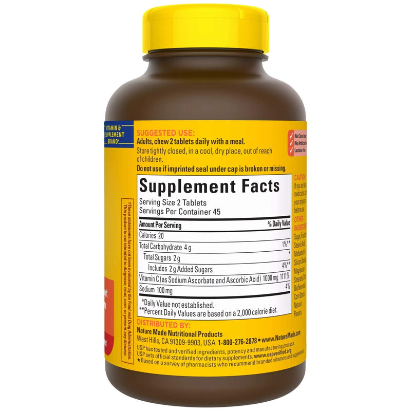 Nature Made Extra Strength Vitamin C Chewable 1000mg, for Immune Support, Antioxidant Support, Supports Iron Absorption and Collagen Synthesis for Skin Health, 90 Count - NewNest Australia