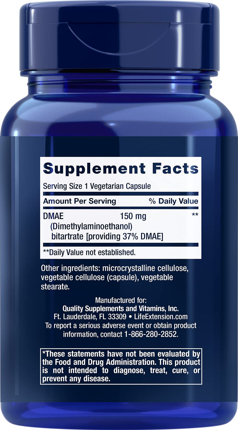 Life Extension DMAE Bitartrate 150 mg Cognitive Performance Support Supplement – Gluten-Free, Vegetarian, Non-GMO - 200 Vegetarian Capsules - NewNest Australia
