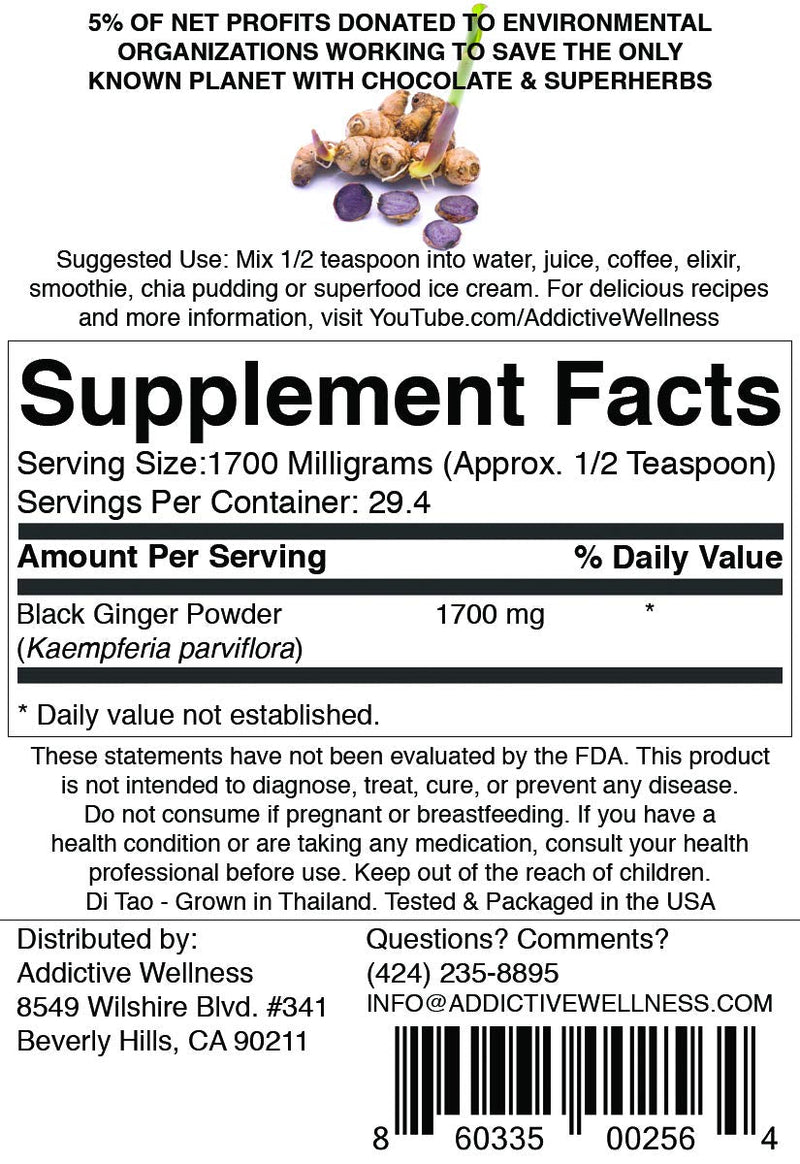 Addictive Wellness Thai Black Ginger Freeze Dried Powder 50g Kaempferia Parviflora Thai Ginseng 1.76 Ounce (Pack of 1) - NewNest Australia