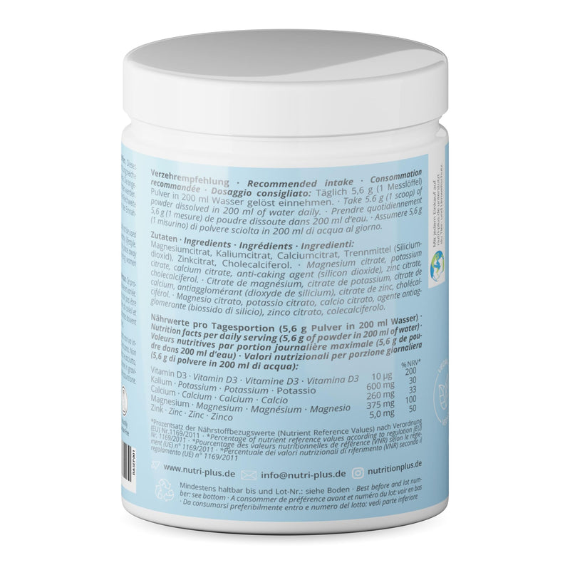 Base powder to take based on citrate - vegan, high-dose, lactose-free - with vitamin D3, zinc and potassium - 224 g acid base powder without sugar, sodium and additives - NewNest Australia