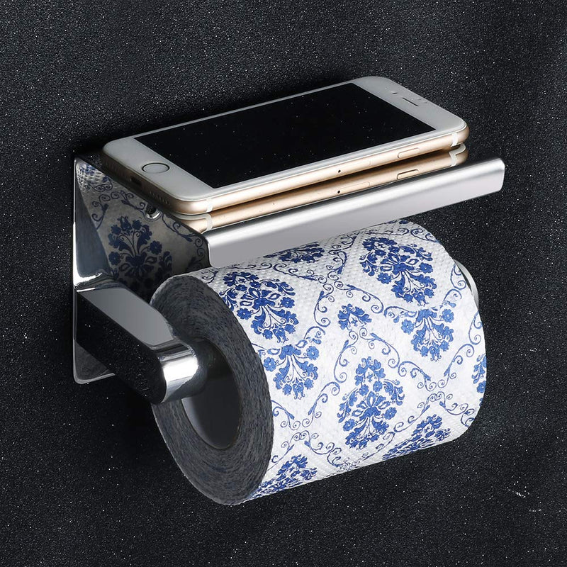 Alise Toilet Paper Holder Tissue Holders Paper Storage with Mobile Phone Storage Shelf,GG5200 SUS304 Stainless Steel Polished Chrome - NewNest Australia