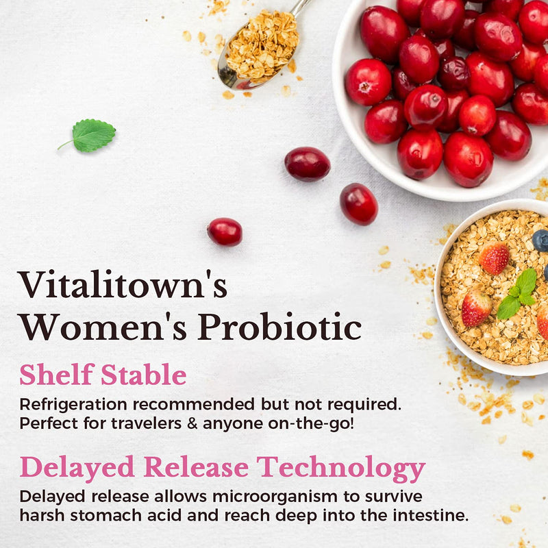 Vitalitown Women’s Probiotics 120 Billion CFUs 1 Daily | 30 Strains, with Prebiotics & Digestive Enzymes & Cranberry | Shelf Stable | Gut & Vaginal Health | Vegan Non-GMO | 30 Delayed Release Veg Caps 30 Count (Pack of 1) - NewNest Australia