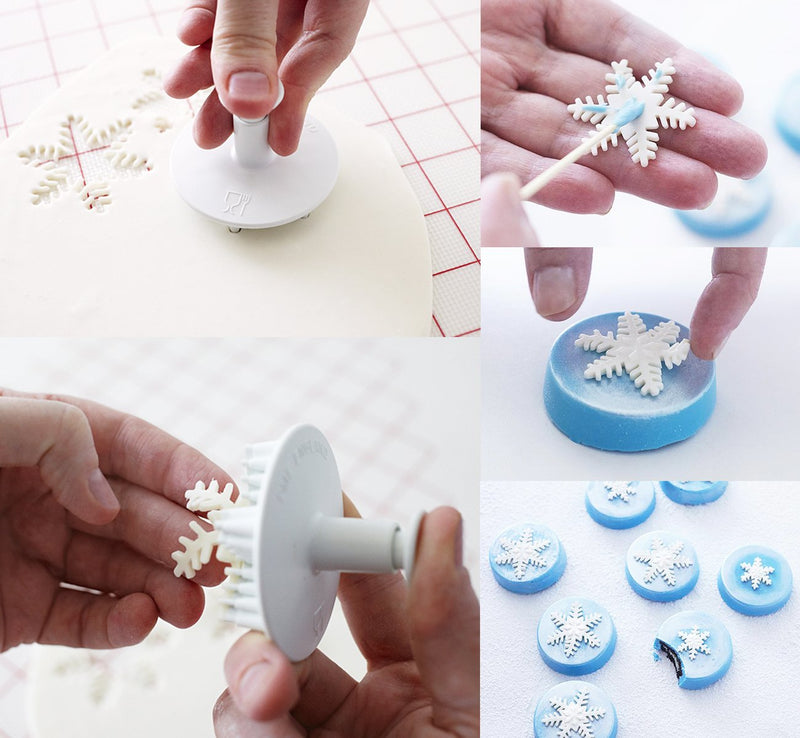 NewNest Australia - ilauke 6PCS Snowflake Cookie Cutters Decorating Fondant Embossing Tool Snowflake Plunger Cake Cutter 