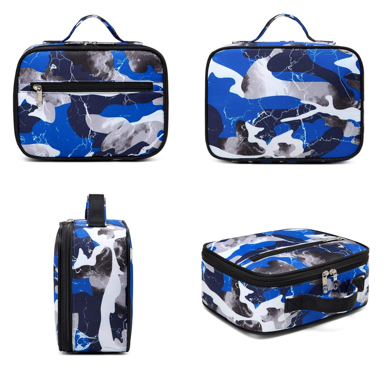 NewNest Australia - BLUEFAIRY Kids Insulated Lunch Box Bags for Girls Camouflage Lunchboxes for Boys Outdoor Camping Food Cooler Carrier (Blue Camo) Blue Camo 