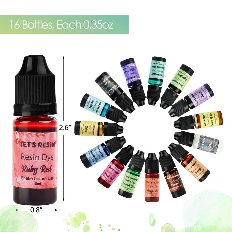 LET'S RESIN Epoxy Resin Pigment 16 Color Liquid Epoxy Resin Dye, Concentrated Epoxy Resin Paint,Resin Colorant for Resin Coloring,Resin Jewelry, Resin Art DIY Making (Each 0.35oz) - NewNest Australia
