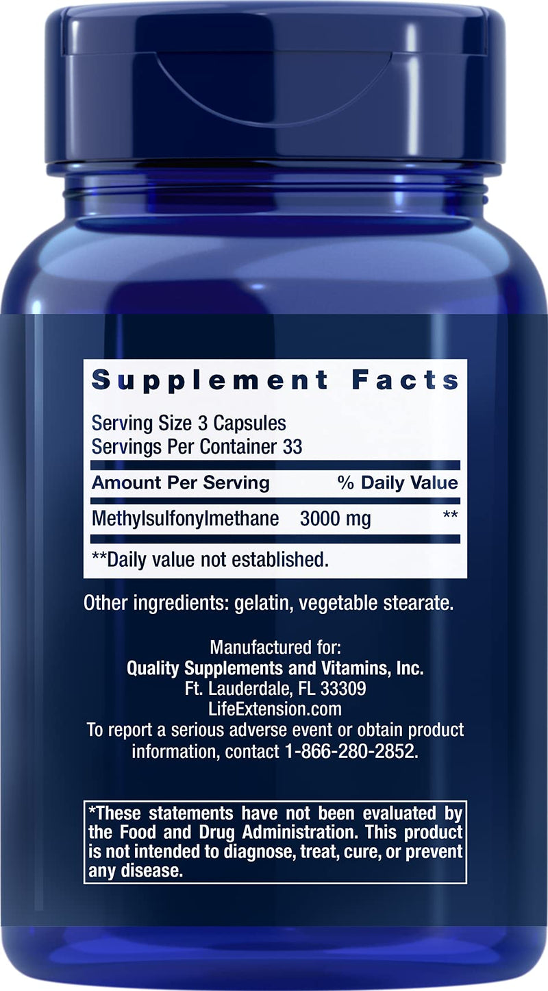 Life Extension MSM 1000 mg - Supports Healthy Joints & Cartilage, Preserves Mobility & Function - Relieves Discomfort - Gluten-Free, Non-GMO - 100 Capsules Standard Packaging - NewNest Australia