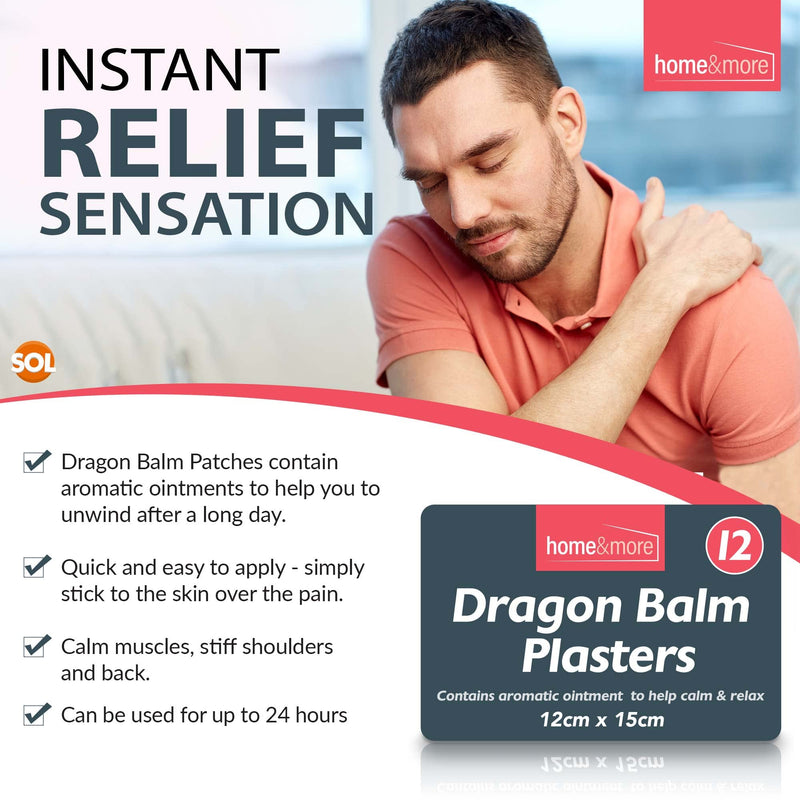 12pk Dragon Balm Plasters | 12 x 15cm Adhesive Heat Patches to Soothe Back Pain, Neck, Shoulder, & Muscle Pain Patches | Knee Patches for Arthritis | Topical Knee Patches Self Adhesive Heat Patch - NewNest Australia