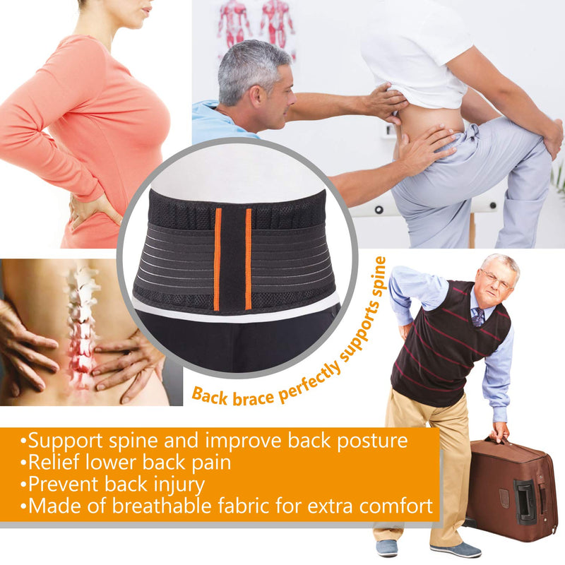 Back Support Belt Back Strap With Stabilizing Rods For Pain Reduction And Posture Correction, Adjustable Back Support For Men And Women With 8 Rib Stiffs, Height 18 Cm, Black, Large - NewNest Australia