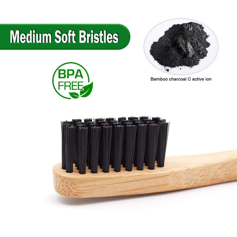 Bamboo Toothbrush, Pack Of 6, Biodegradable Toothbrush With Medium-Hard Bristles, Natural And Ecological Manual Toothbrush, Wooden Toothbrush With Rounded And Comfortable Handle, Pack Of 6 (Soft Bristles)B - NewNest Australia