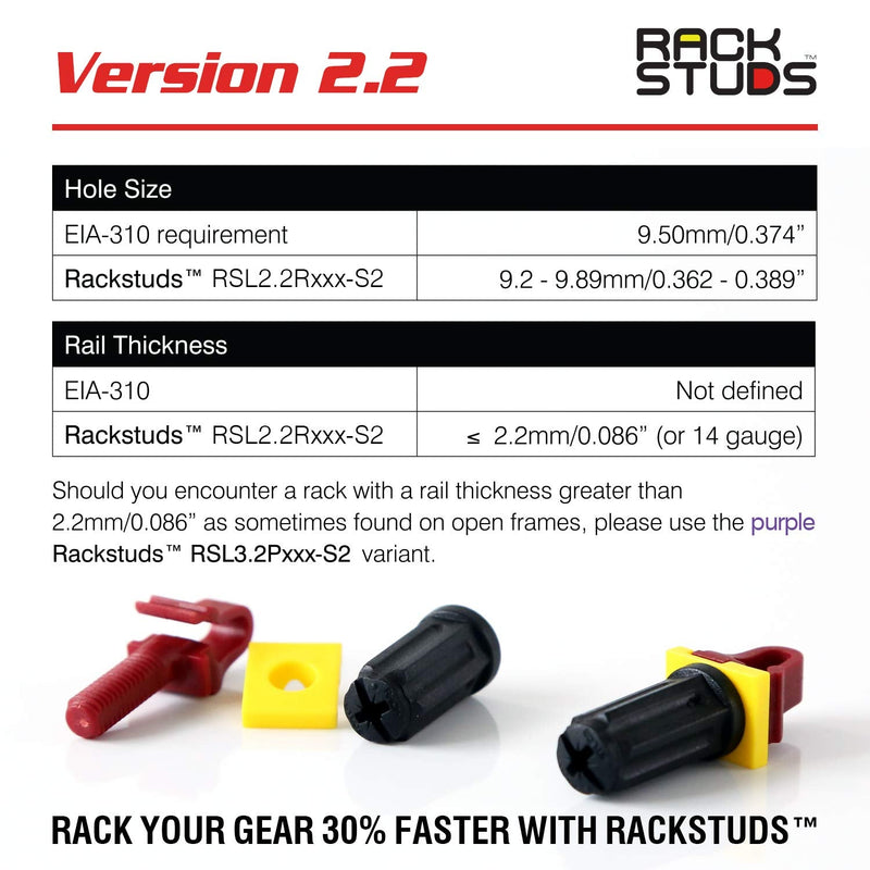 Rackstuds R20 Rack Mount Solution Series II – No More Cage Nuts! The Easiest and Safest Server Rack Solution in 19" Racks with Square Punched Vertical Rails | 20-Pack, Red, 2.2mm/0.086" Version 20 Pack - NewNest Australia