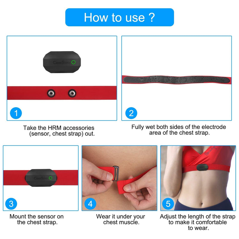 Coospo Bluetooth Heart Rate Monitor Chest Strap,ANT+ BLE HR Monitor Chest, HRM IP67 Waterproof, Use for Running Cycling Gym and Other Sports CooSpo Heart rate monitor h808s Black-red - NewNest Australia