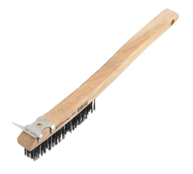 Forney 70511 Wire Scratch Brush, Carbon Steel with Curved Wood Handle & Metal Scraper, 13-11/16"-by-.014" - NewNest Australia