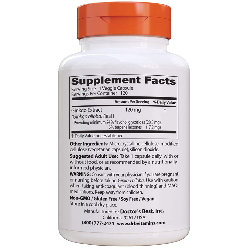 Doctor's Best Extra Strength Ginkgo, Non-GMO, Gluten Free, Vegan, Soy Free, Promotes Mental Function and Memory, 120 mg, 120 Count (Pack of 1) - NewNest Australia