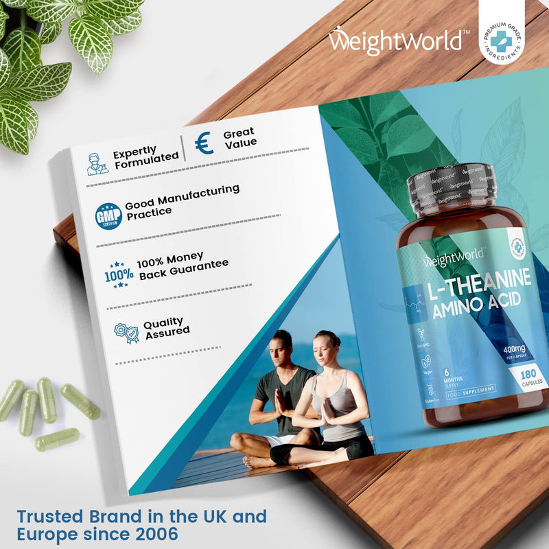 L Theanine 400mg - 6 Months Supply (180 Vegan L Theanine Capsules) - Natural Nootropics Supplements - Alternative to Coffee - High Strength Amino Acid Supplement - One Capsule A Day - Gluten Free - NewNest Australia